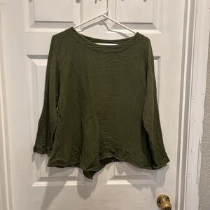 Zumi Green Gauzy Cotton Top L‎ XL Lagenlook Asymmetrical Hem Cotton Tunic